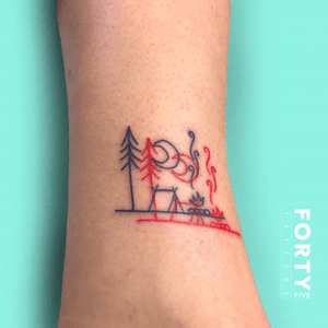 3D style camping minimalist ankle tattoo
