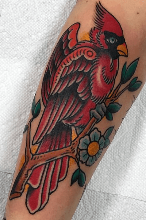 Flying Cardinal Tattoo on Girl Front Shoulder