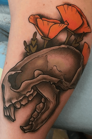 Otter skull and ca poppies tattoo