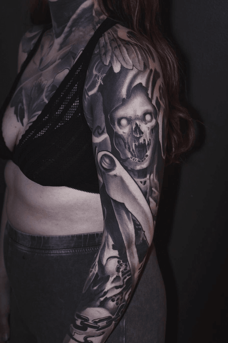 Horror Portrait Leg Sleeve Tattoo by Alan Aldred TattooNOW