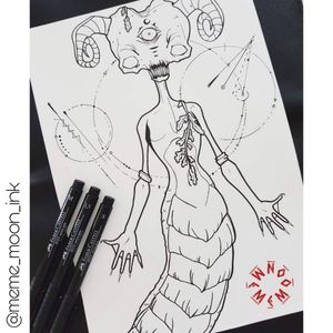 👾 #alientattoo #universe #monsters #artsy #horns #inspired #drawing #fabercastell #potd #mememoon #mooninkInstagram: meme_moon_ink 