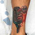 Screaming microphone done on a leg near an ankle. 
