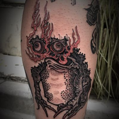 Tattoo by Ganji #BangGanji #Ganji #frogtattoos #toadtattoos #frogs #toads #animals #amphibian #nature #Japanese #Irezumi #fire