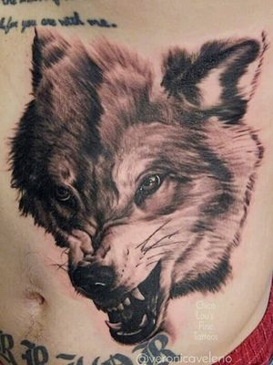 Black and gray (gray scale) wolf by @@veronicahahntattoo 