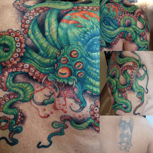 Details of the spiderpus coverup.                               #creature #creatureconcept #octopus #spider #monster #illustrative #neotraditional #milwaukee #chicago #wisconsin #dnd #fantasy #tattooartist #coverup 