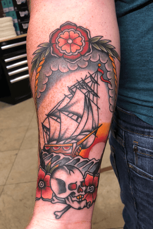 Traditonal color pirate tattoo by cj 