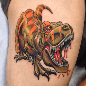 Fun T-Rex tattoo I got to do on a thigh. 