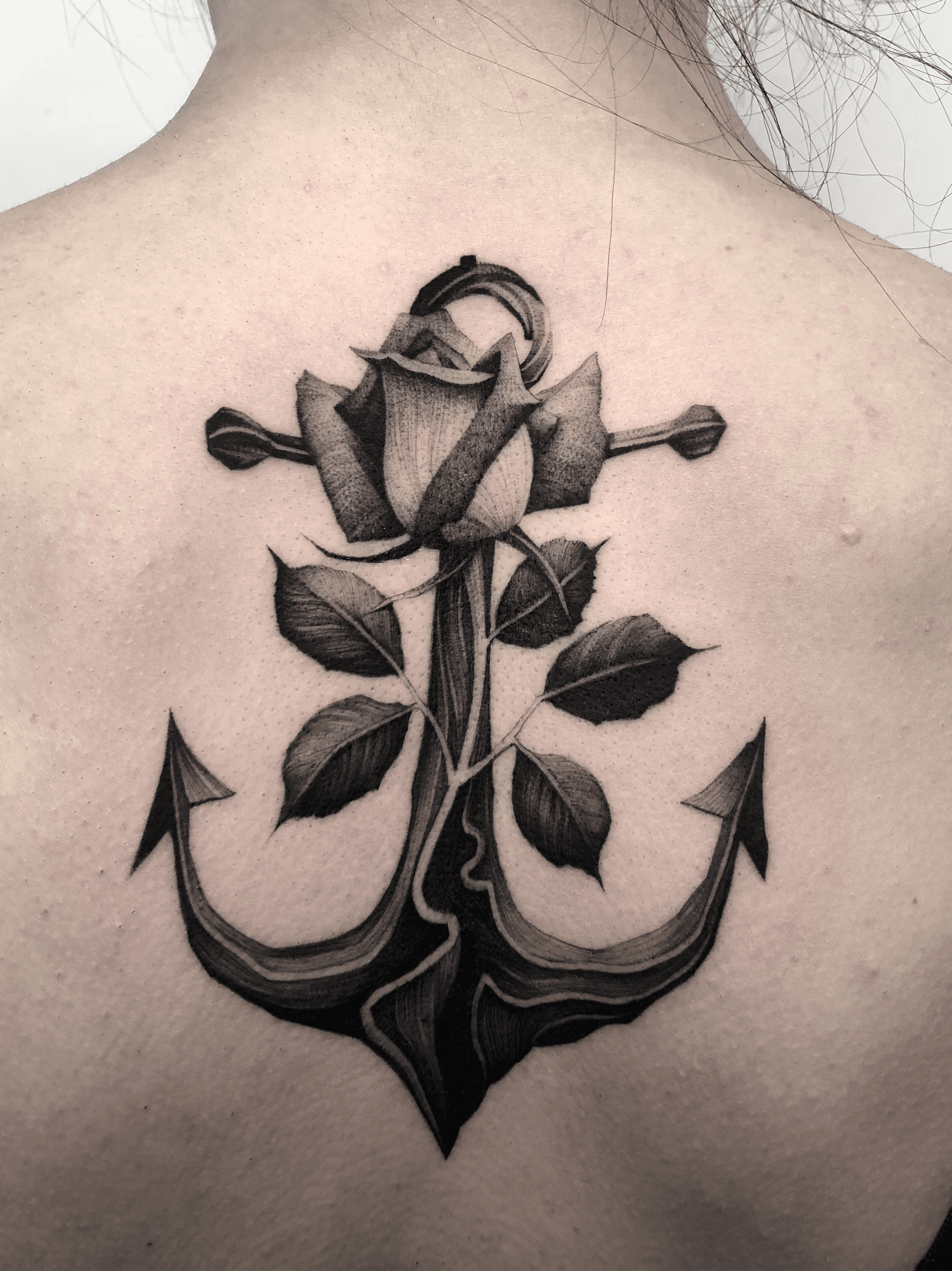 Grey Ink Rose Flowers And Anchor Tattoo  Anchor tattoos Tattoos Body art  tattoos