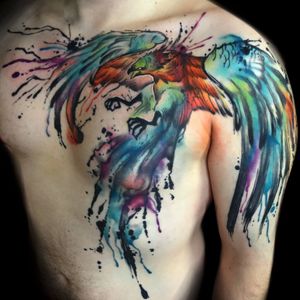 Watercolor phoenix. Thanks Nick~                    #watercolor #phoenix #fantasy #tattooartist #bird #color #illustrative #chicago #milwaukee #freehand 