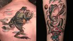 Tattoo on the left by Esther Garcia aka butterstinker and tattoo on the right by Dave Halsey #DaveHalsey #EstherGarcia #butterstinker #frogtattoos #toadtattoos #frogs #toads #animals #amphibian #nature