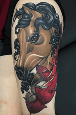 Horse tattoo by Ulyss Blair #UlyssBlair #neotraditional #horse #rose #tattoodo #tattoos #tattooartist #tattoooftheday #alabama 