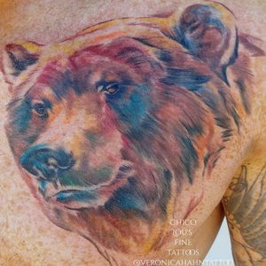 Watercolor style bear by @veronicahahntattoo 