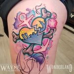 Woah!!!! Grab your sunglasses this tribute to the punk rock band "the bouncing souls"  tattoo is bright!! Af #colortattoo #watercolortattoo #watercolortattooartist #thebouncingsouls #mdwipeoutz @wonderlandtattoostudioskw  @bouncingsoulsnj  www.wonderlandstudioskw.com