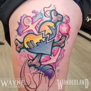 Woah!!!! Grab your sunglasses this tribute to the punk rock band "the bouncing souls"  tattoo is bright!! Af #colortattoo #watercolortattoo #watercolortattooartist #thebouncingsouls #mdwipeoutz@wonderlandtattoostudioskw @bouncingsoulsnj www.wonderlandstudioskw.com