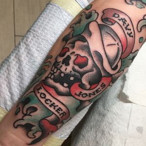 Classic Nautical Tattoo theme by Carl Hallowell for young Firefighter Mr M... #traditional #nautical #skull #CarlHallowell 