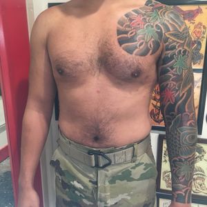 Koi full sleeve with chest panel; Nagasode with hikae for Mr D... #traditionaljapanese #japanese #koi #momoji #sleeve #chest 