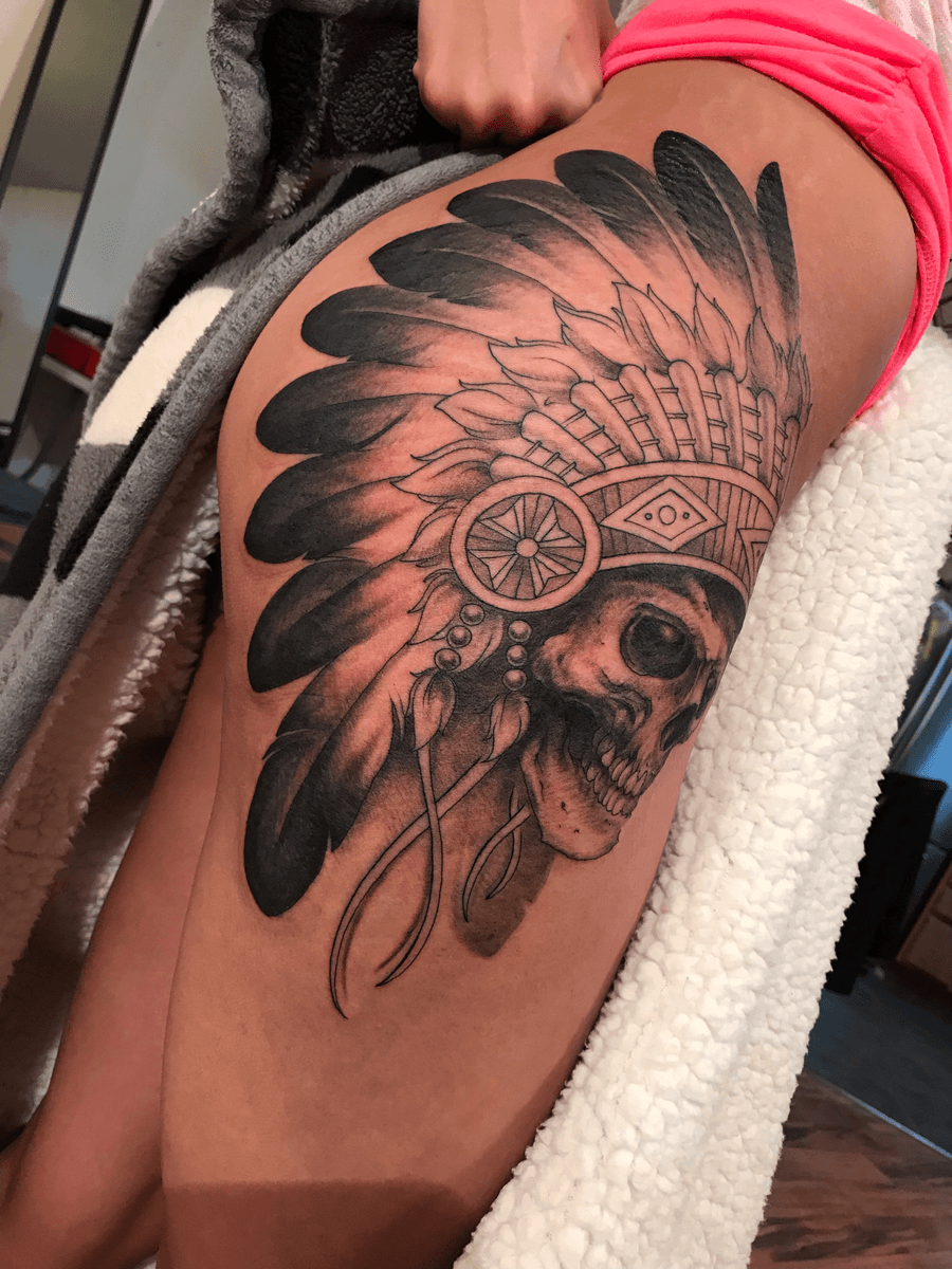 indian skull headdress tattoo