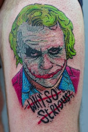 Who likes Joker? Thanks Nathan! 👻 More Batman tattoos anyone? 😀 #jokertattoo #batmantattoo #dctattoo #wolrdfamoustattooink #tattooeverythingsupplies #heathledgertattoo #tomsmithtattoo #tomsmithtattoostudio #cheyennetattooequipment #whysoserioustattoo