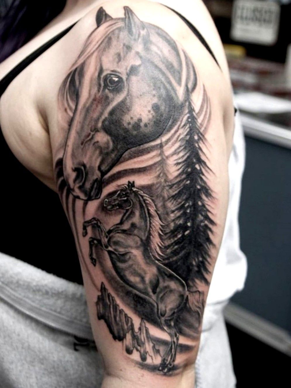 Beautiful Horse Sleeve Tattoo Idea
