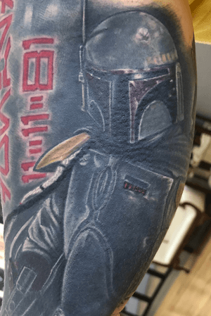 Color Boba Fett on the inside of her right arm.