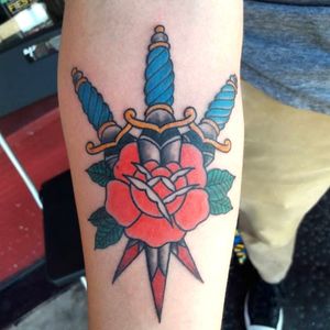 Tattoo done by Bryan #traditional #traditionaltattoo #traditionaltattoos #TraditionalArtist #traditionalamerican #AmericanTraditional #americantraditionaltattoo #dagger #sandiego #sandiegotattoos #sandiegoartist 