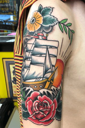 Fun traditional clipper ship #traditionaltattoo #color #clippership 