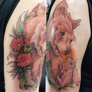 #neotraditional #bear #hare #poppies