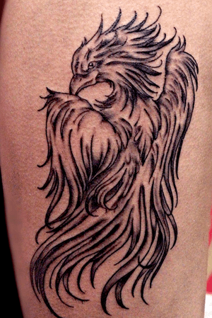 PHOENIX TATTOO - #tattoos #phoenix #blackandgrey #ink #inked #thightattoo 
