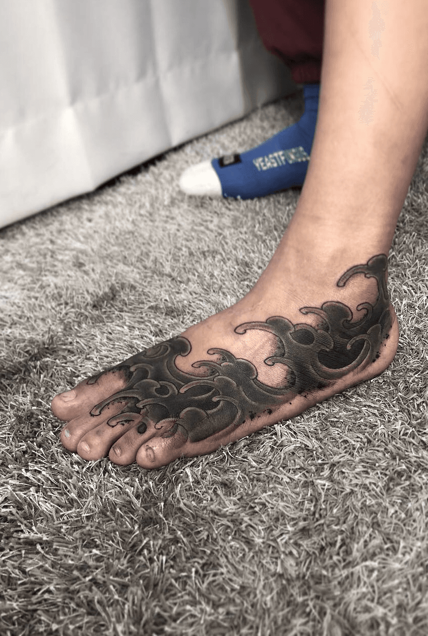 Awesome Japanese Peony Flower Tattoo On Right Foot