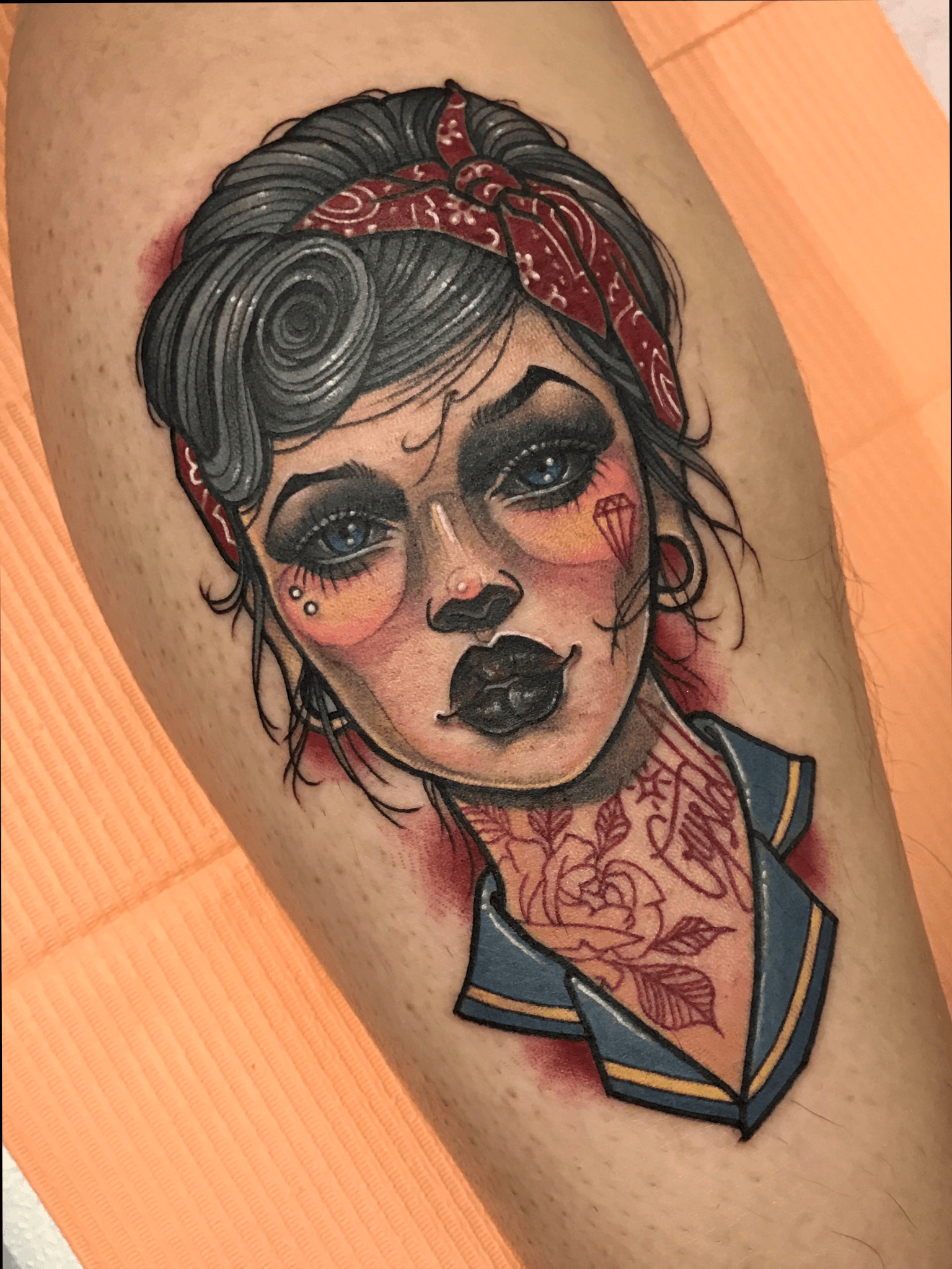 neo traditional pin up girl tattoo