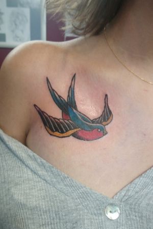 Swallow tattoo on chest...#swallowtattoo #birds #flight #traditional #neotraditional #design #Art #illustrative #byjncustoms