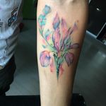 Watercolor iris flower for Kristina #tattoo #watercolortattoo #moscow #tattooinmoscow #inkedup #tattooart #inkart #skaskatattoo #tattooselection #illustrative 