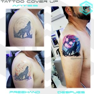 [TATTOO REMAKE] Composición propia "Lobo y galaxia" Estilo Galáctico. Full color Diseño propio personalizado FB/INST: @jaime.sxe #SkylineStudio #TattooRemake #CreateYourself