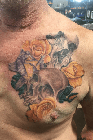 Piece done by sydney #tattoo #tattoos #skull #roses #govannonstudios 