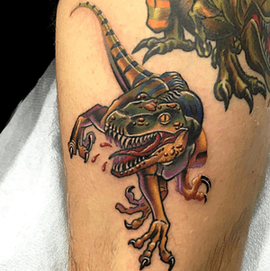 Velociraptor donr on a thigh just below the T- Rex I posted earlier. 