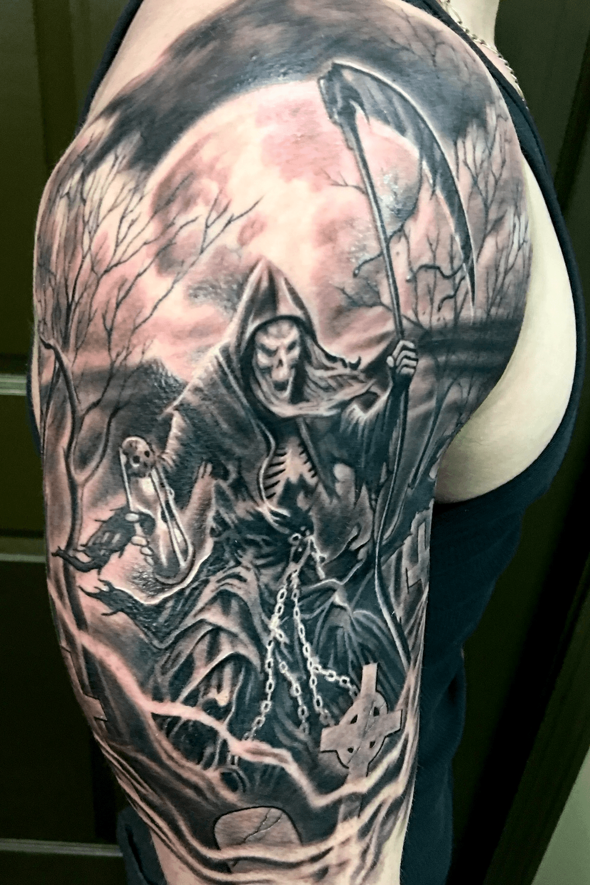 Black And Grey Death Grim Reaper Tattoo Design By Kacper