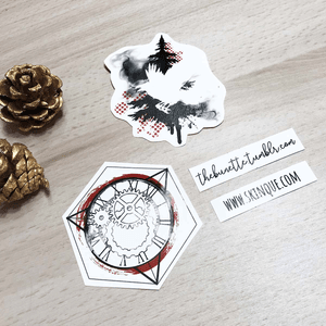 Trash Polka Collection - you can make your own tattoo! For commissions and for more designs www.skinque.com❤️ Follow me on instagram: @thebunettedesigns or Tumblr: thebunette.tumblr.com #trashpolka #trashpolkatattoo #abstract #clock #compass #raven  #animal #tree #forest #nature #geometric #smalltattoo #small #tattooflash #illustration #collection #forearm 
