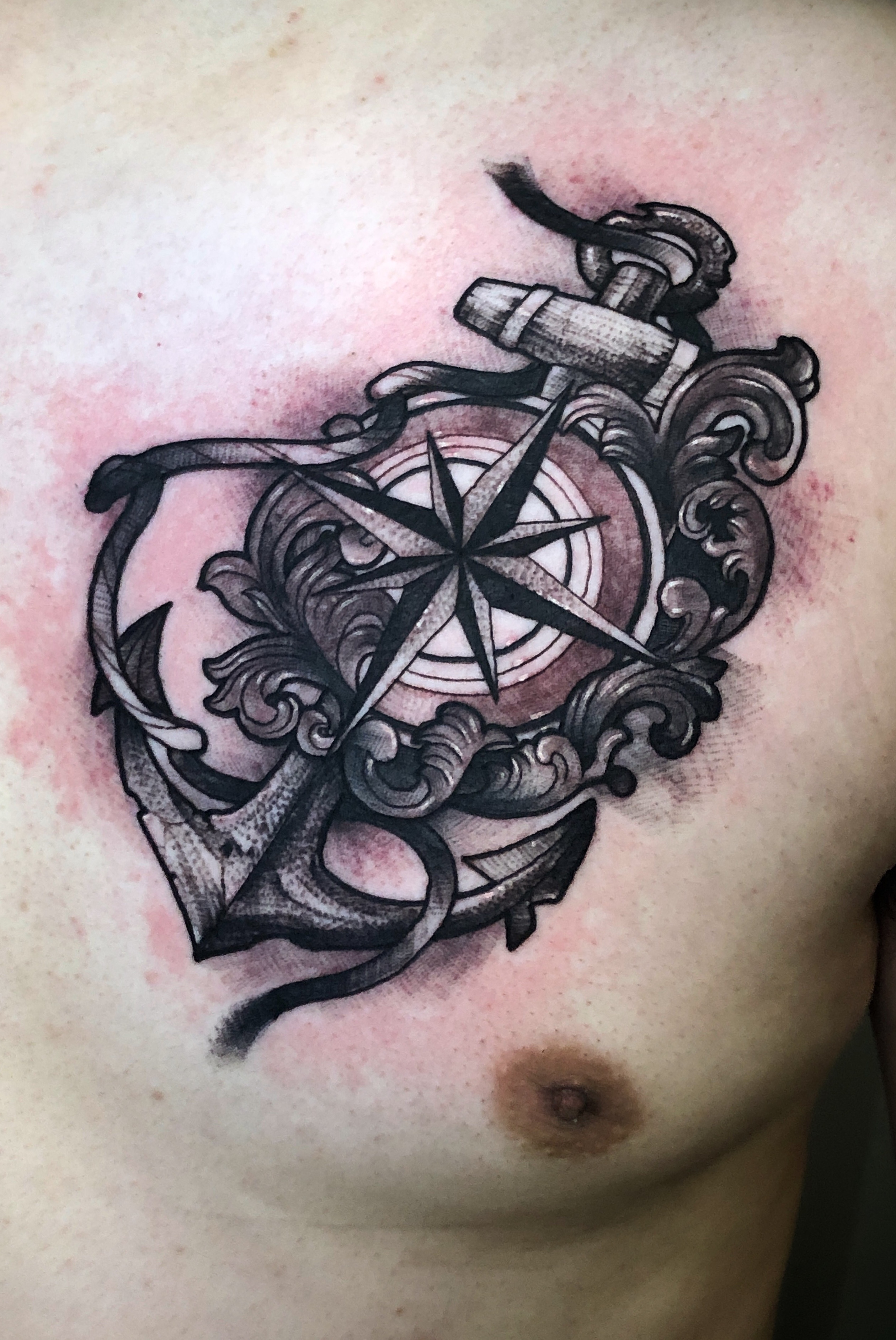 Tattoo uploaded by ssabtattooer  Antique anchor n compass tattoo on chest   Tattoodo