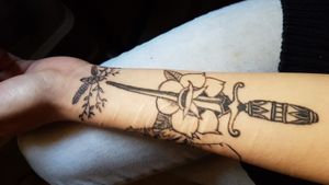 Auto-tattoo! (with help)#autotattoo #blacktattoo #lines #rose #knife #dagger #flower