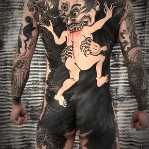 Tatuaje de Ganji #Ganji #favorittattoos #mejorestatuajes #darkart #apollo #goya #backpiece #gore #horror