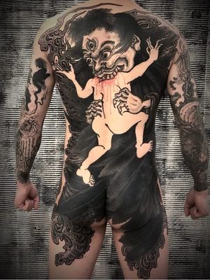 Tattoo by Ganji #Ganji #favoritetattoos #besttattoos #darkart #apollo #goya #backpiece #gore #horror