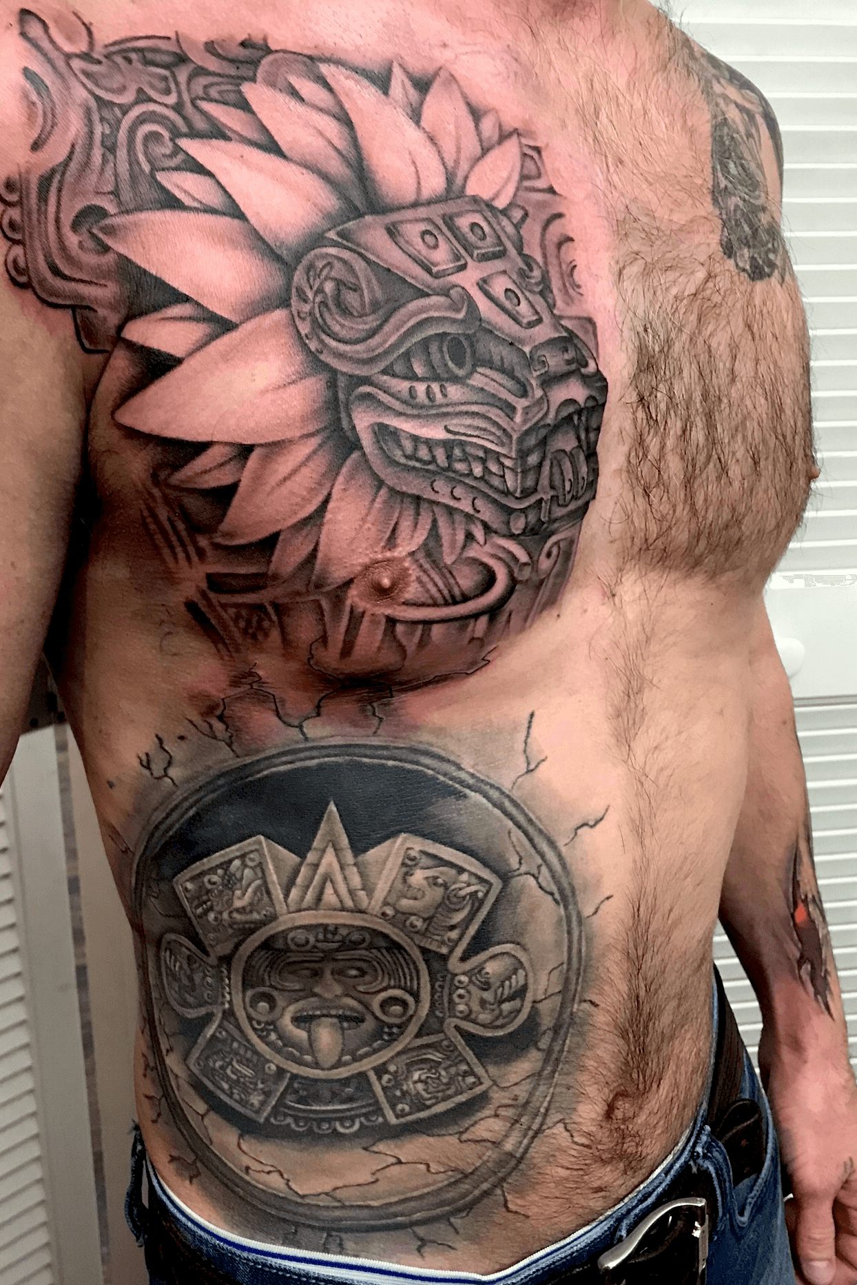 Aztec chest tattoo symbols meaning and designs  Aztec tribal tattoos Aztec  tattoo Mayan tattoos