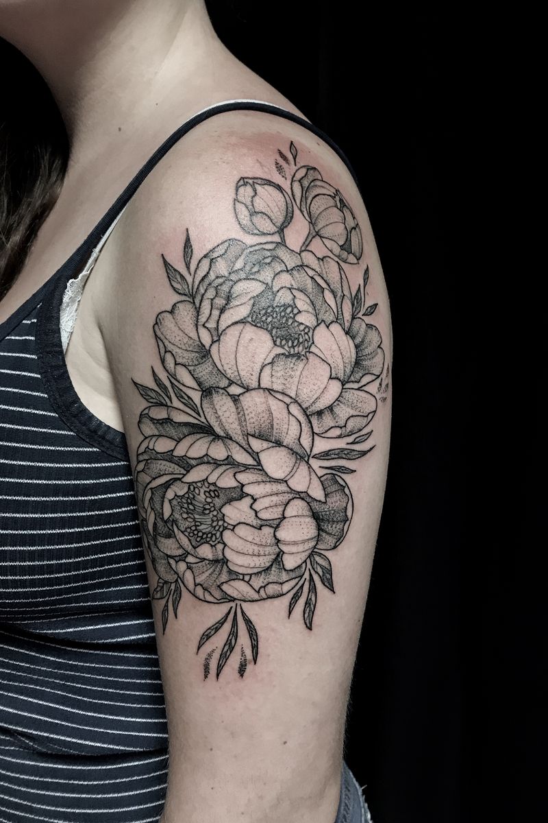 Tattoo uploaded by Rosaland Tattoos • Blackwork peonies • Tattoodo