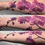 Amazing colour Orchid piece by the very talented Jane stuart  Tattoos for bookings please email directly at jane.stuart@me.com