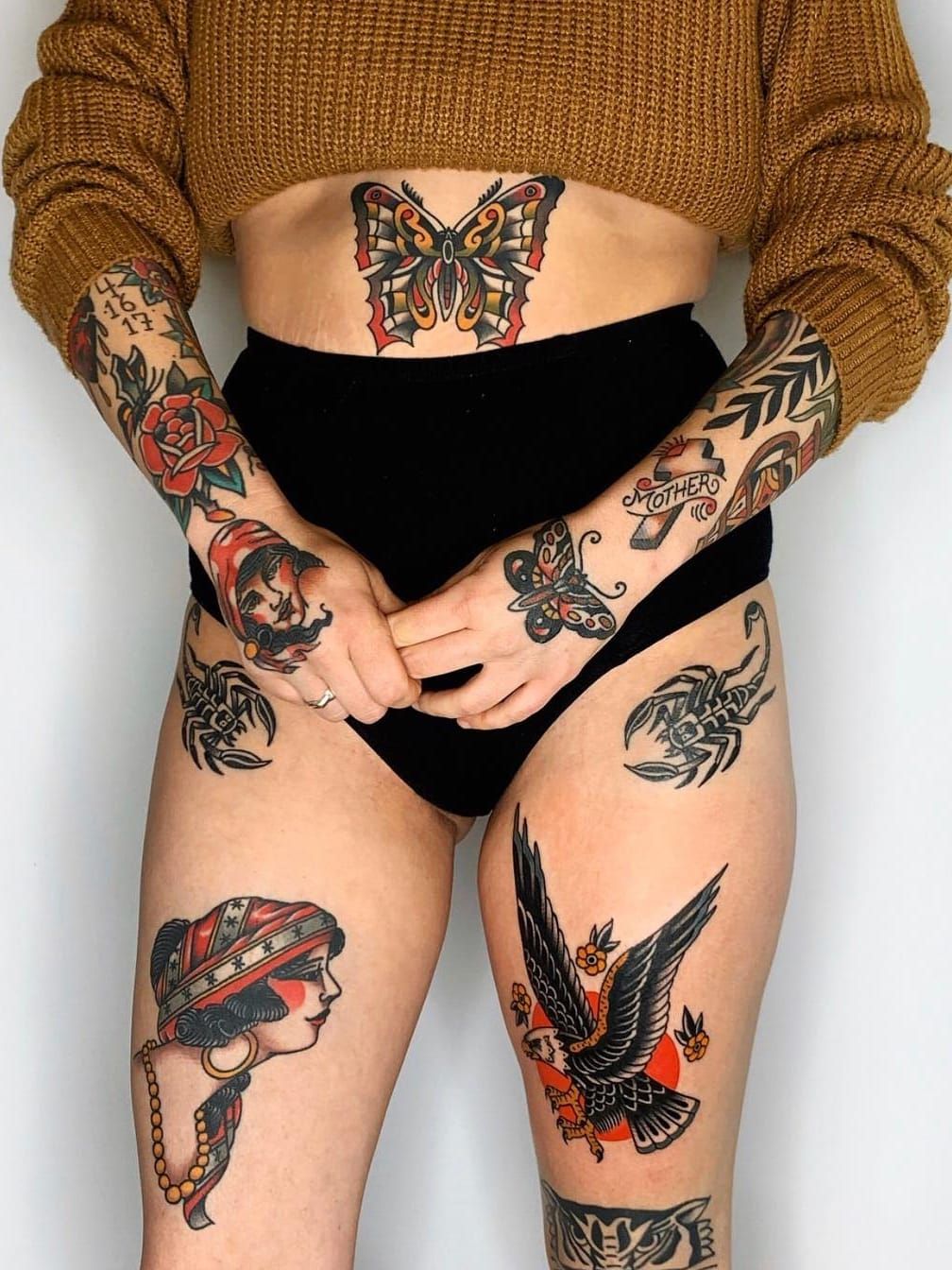 Scorpion tattoo on thigh