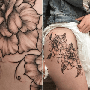 Custom flowers as her first tattoo for this solid girl.