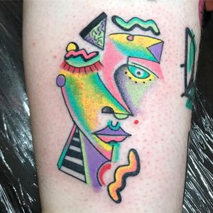 Tattoo by Robert WIlden aka Deathsure #RobertWilden #Deathsure #color #traditional #psychedelic #abstract #cubism #ladyhead