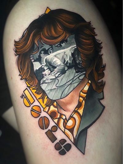 Tattoo by Jay Joree #JayJoree #rockandrolltattoos #musictattoo #rockandroll #music #70s #80s #famous #portraits #thedoors #JimMorrison