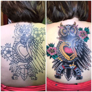 I didnt start this tattoo on my friend Charly but she asked me to finish it for her and i was very happy to do so! This is a cover up on her back and I feel very happy with the result. 