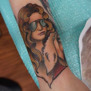 Tattoo by Melise Hill #MeliseHill #rockandrolltattoos #musictattoo #rockandroll #music #70s #80s #famous #portraits #AlmostFamous #PennyLane #color #traditional #KateHudson